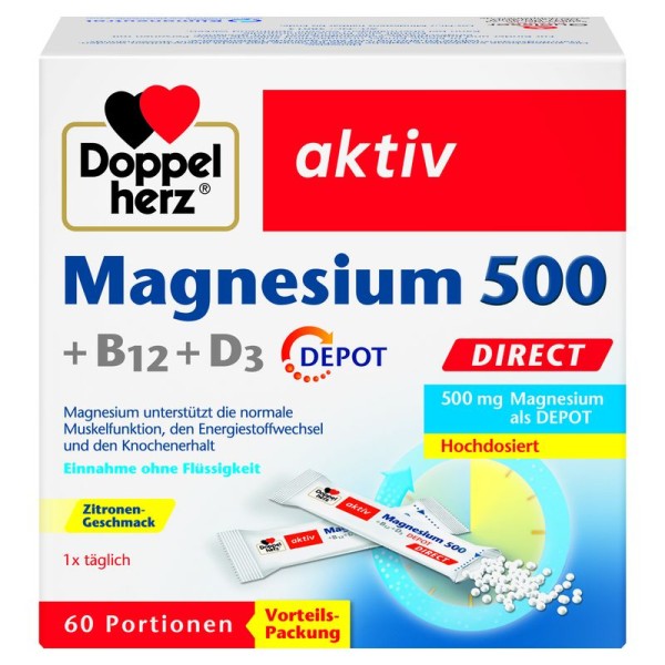 Doppelherz aktiv Magnesium 500 Direct Depot B12+D3 20 Portionen - 18900