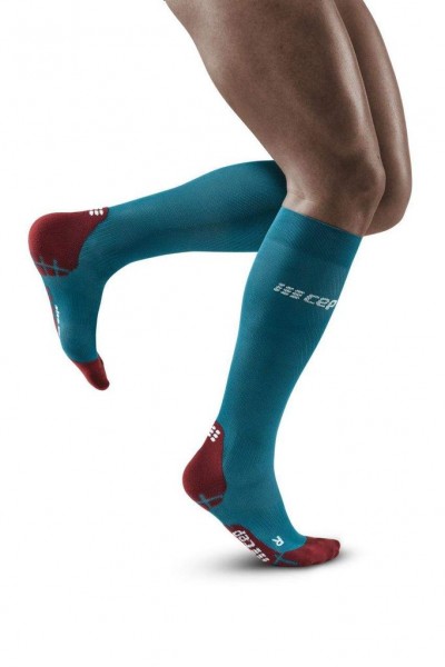 CEP - Run Ultralight Socks Herren | extra leichte, lange Kompressionssocke - Petrol/DarkRed- WP309Y